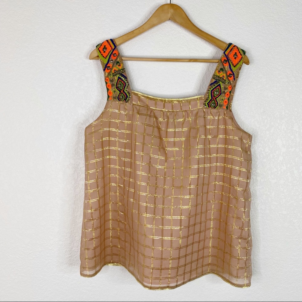 Anthropologie Vineet Bahl Sunlight Hours Embroidered Tank Blouse